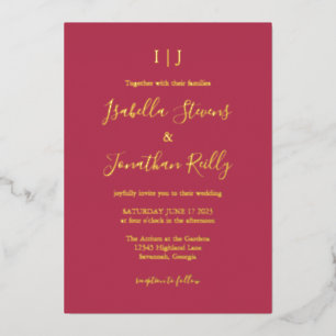 Minimalist Classic Magenta Red Wedding Gold Fo