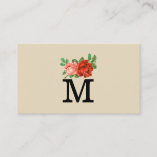Minimalist Classic Monogram with Roses Business Card