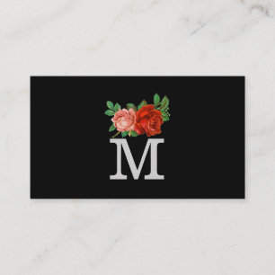 Minimalist Classic Monogram with Roses Business Card