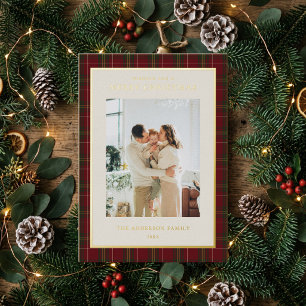 Minimalist Classic Red Plaid Christmas Photo