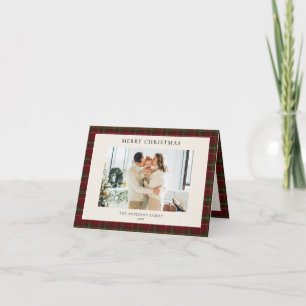Minimalist Classic Red Plaid Christmas Photo Holiday Card