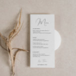 Minimalist Classic Script Font Wedding Menu Card<br><div class="desc">Designed to coordinate with our Minimalist All In One Collection, this customisable matching wedding menu card features a clean and simple layout, with classic font. For more advanced customisation of this design, e.g. changing layout, font or text size please click the "CUSTOMIZE" button above. Please contact me for any questions!...</div>