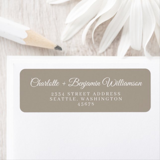 Minimalist Classic Script Taupe Return Address (Insitu)