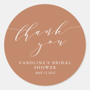 Minimalist Classic Terracotta Bridal Shower Thanks Classic Round Sticker