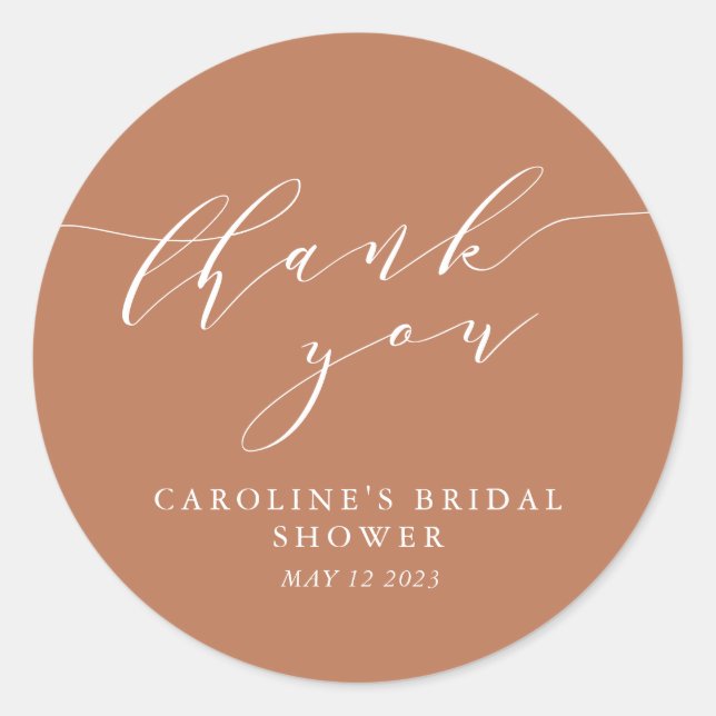 Minimalist Classic Terracotta Bridal Shower Thanks Round Sticker (Front)