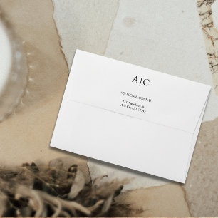 Minimalist Classic White Monogram Wedding Envelope