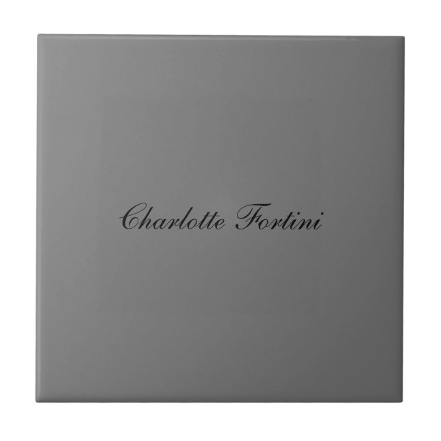Minimalist Classical Handwriting Script Name Gray Tile (Front)