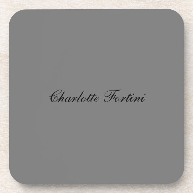 Minimalist Classical Handwriting Script Name Grey Coaster (Front)