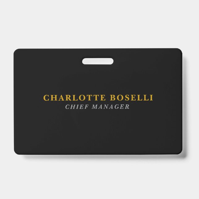 Minimalist Classical Professional Black Gold Colou ID Badge (Front)