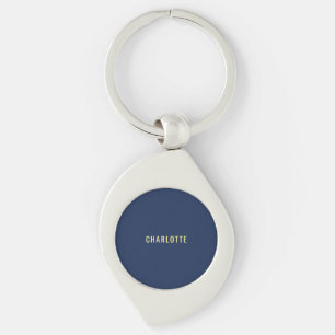 Minimalist Classical Professional Blue Color Name Key Ring