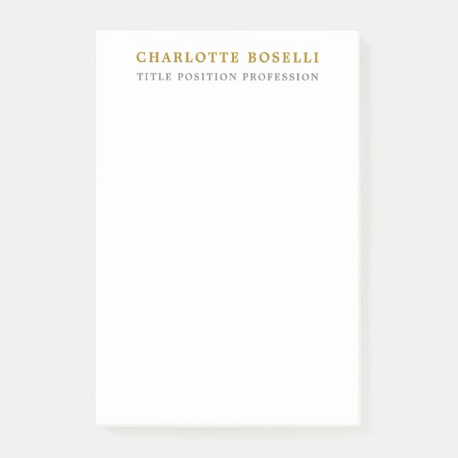 Minimalist Classical Professional Gold Colour Post-it Notes (Front)