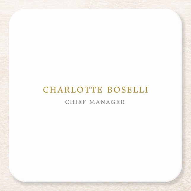 Minimalist Classical Professional Gold Colour Square Paper Coaster (Front)