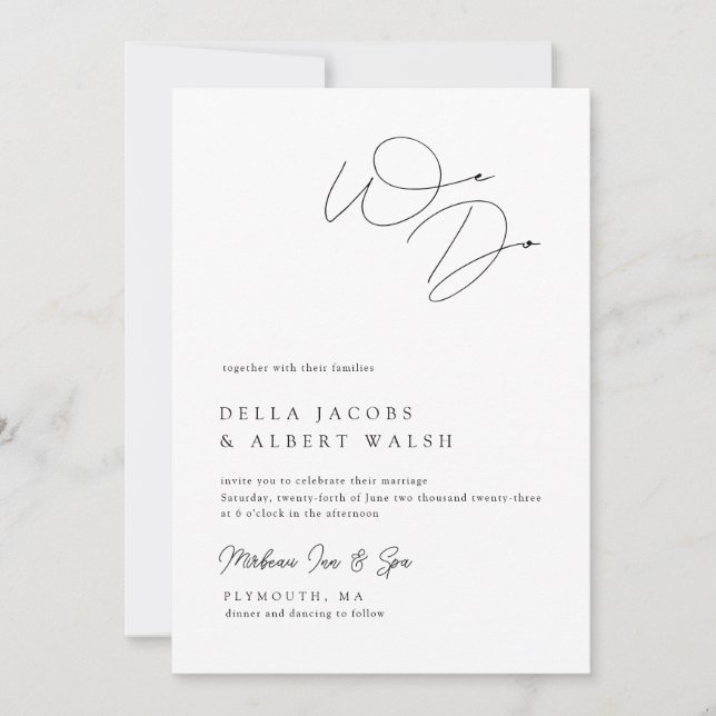 Minimalist Classy Calligraphy Black White Wedding Invitation (Front)