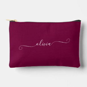 Minimalist Classy Chic Personalised Burgundy Red Accessory Pouch