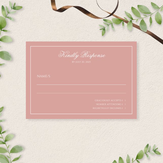 Minimalist Classy Dusty Rose Border Script Wedding RSVP Card (Creator Uploaded)