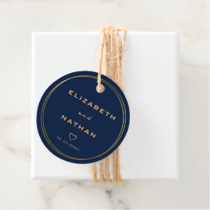 Minimalist Classy Gold Circles Navy Blue Wedding Favour Tags