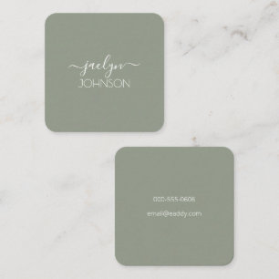 Minimalist Classy Sage White Personalised Name Square Business Card