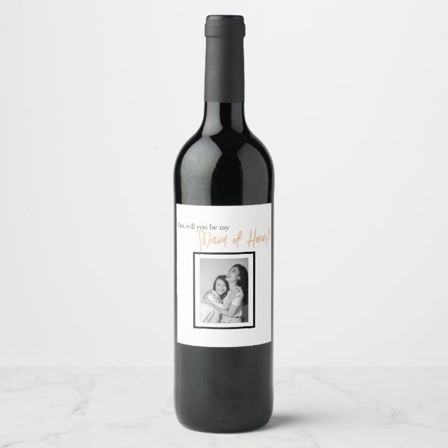 Minimalist Classy Simple Maid of Honour Proposal Wine Label (Front)