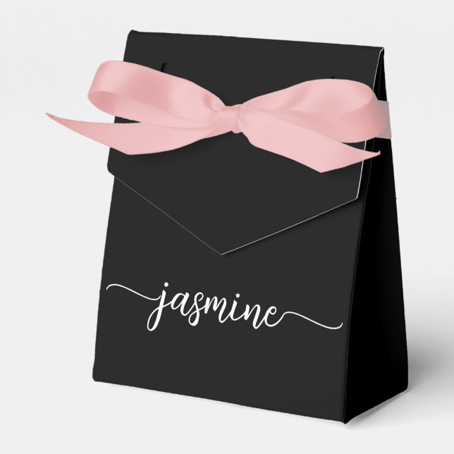 Minimalist Clean Black Monogram Name Script Favour Box (Front Side)