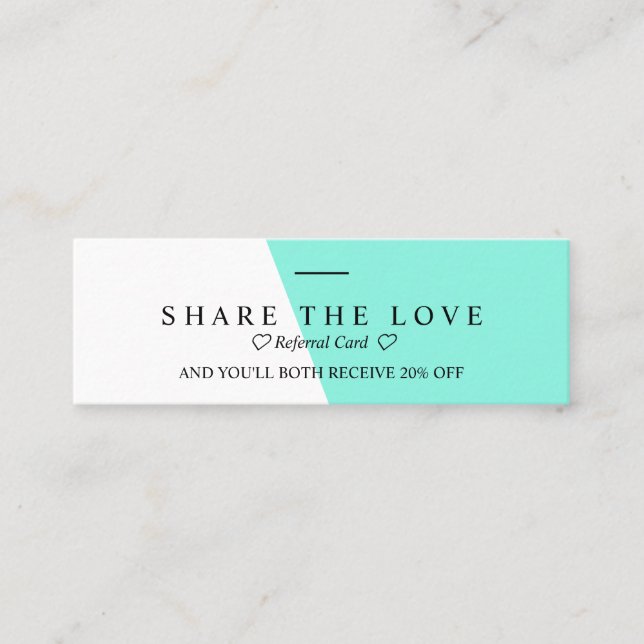 Minimalist Clean Bright Teal Typo Referral Mini Business Card (Front)