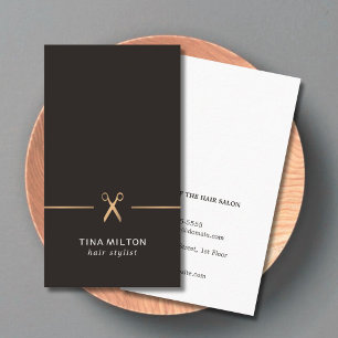 Minimalist Clean Faux Gold Black Hair Stylist Business Card