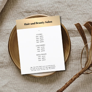 Minimalist Clean Faux Gold Stripe Hairstylist Menu