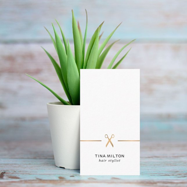Minimalist Clean Faux Gold White Hair Stylist Business Card (Creator Uploaded)