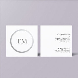 Minimalist Clean Faux Silver Monogram Attorney Square Business Card