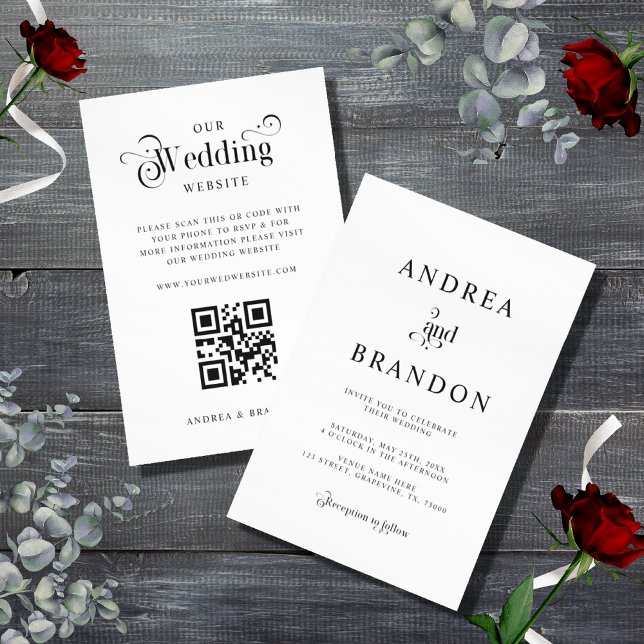 Minimalist Clean White QR Code Wedding All in One Invitation (Creator Uploaded)