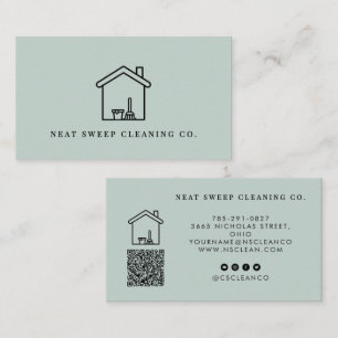 Minimalist Cleaning Service QR CODE Branding Busin Business Card