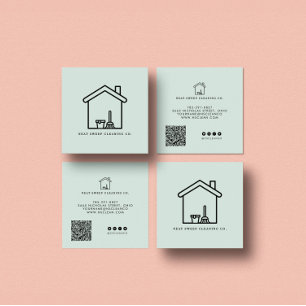 Minimalist Cleaning Service QR CODE Branding Busin Square Business Card