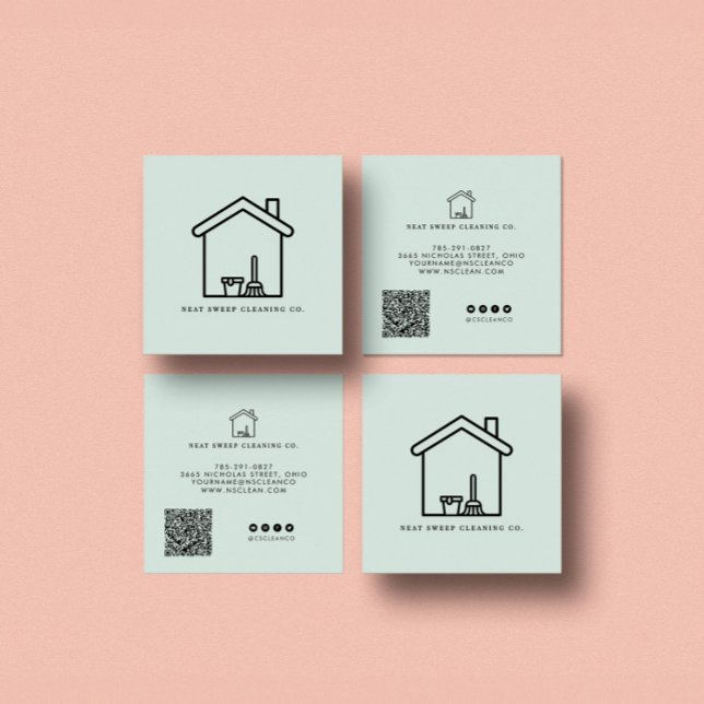 Minimalist Cleaning Service QR CODE Branding Busin Square Business Card (Creator Uploaded)