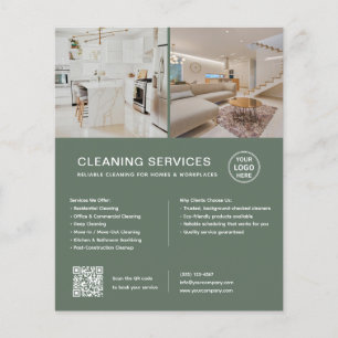 Minimalist Cleaning Services Green QR Business Flyer