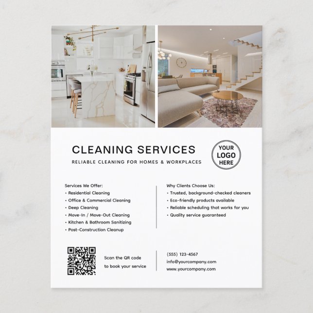 Minimalist Cleaning Services QR Business Flyer (Front)