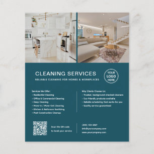 Minimalist Cleaning Services Teal QR Business Flyer