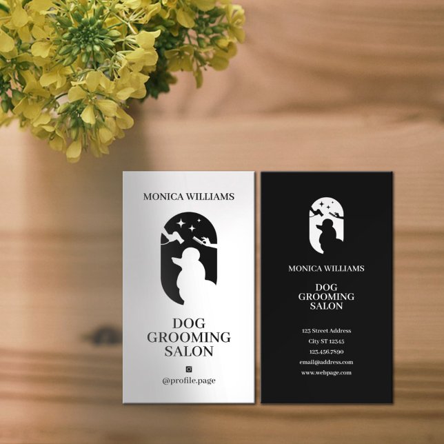 Minimalist clear elegant black white dog logo business card (Creator Uploaded)