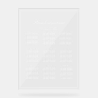 Minimalist Clear Seating Chart White Text