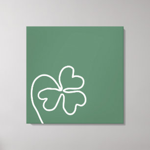 Minimalist Clover Leaf Line Drawing Green Backgrou Canvas Print