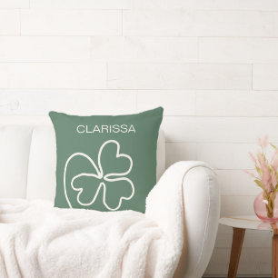 Minimalist Clover Leaf Line Drawing Green Custom  Cushion