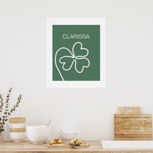 Minimalist Clover Leaf Line Drawing Green Custom  Poster (Kitchen)