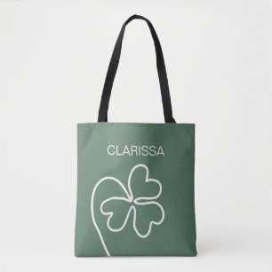 Minimalist Clover Leaf Line Drawing Green Custom Tote Bag