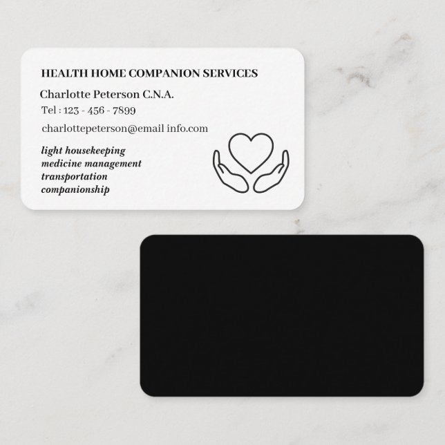 Minimalist CNA Home Health Caregiver  Business Card (Front/Back)