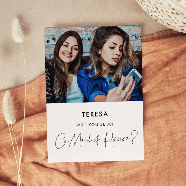 Minimalist Co-Maid of Honour proposal photo card (Creator Uploaded)