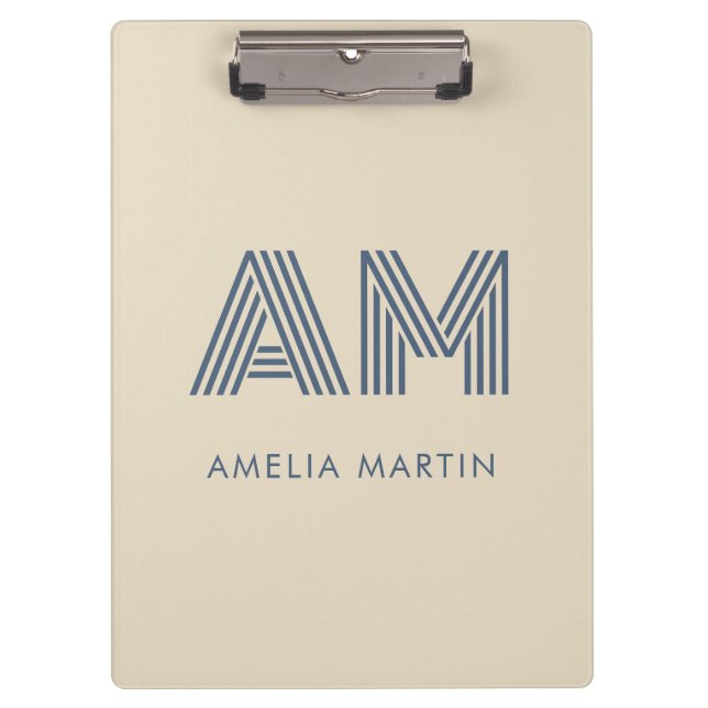 Minimalist Coastal Blue Custom Monogram Sand  Clipboard (Front)