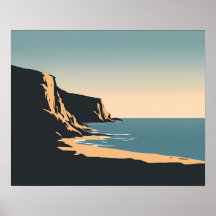 Minimalist Coastal Cliffs Golden Sunset Beach