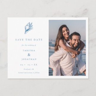 Minimalist Coastal Floral Seashell Photo Wedding Announcement Postcard