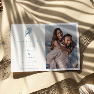 Minimalist Coastal Floral Seashell Photo Wedding Save The Date