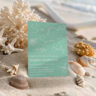Minimalist Coastal “Sea You Soon Baby” Baby Shower Invitation