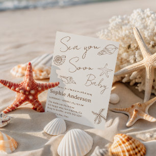 Minimalist Coastal Sea You Soon Baby Shower Invitation