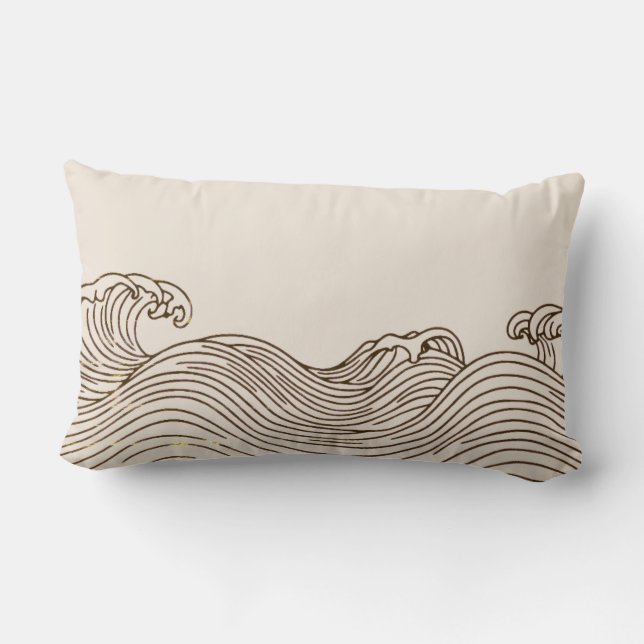Minimalist Coastal Waves Decor Throw Pillow (Back)